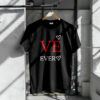 Black matching couple T-shirt with 'VE EVER' design in red and white text, featuring heart accents. Perfect for couples looking for stylish and romantic tees.